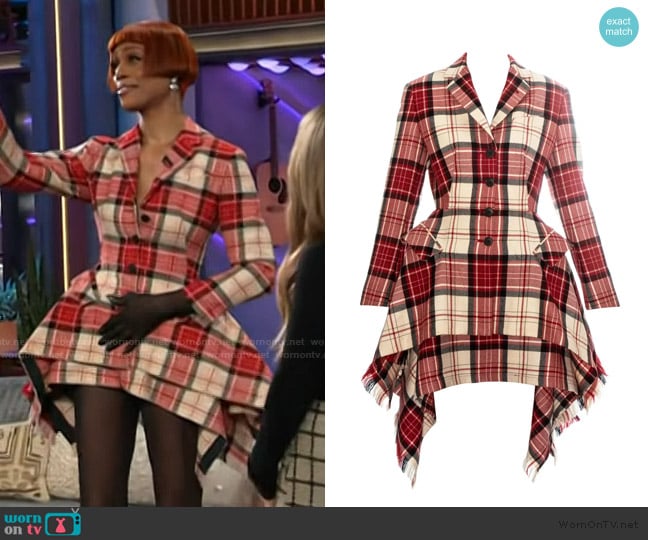 Jean Paul Gaultier Tartan wool blanket skirt suit worn by Laverne Cox on The Kelly Clarkson Show