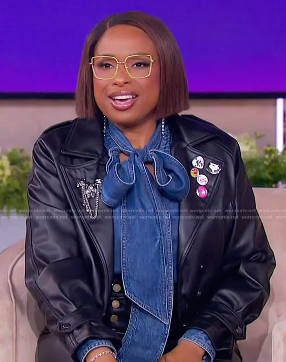 Jennifer's denim tie neck blouse on The Jennifer Hudson Show