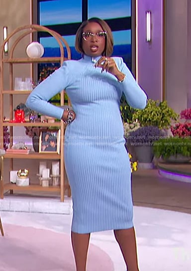 Jennifer's blue ribbed dress on The Jennifer Hudson Show