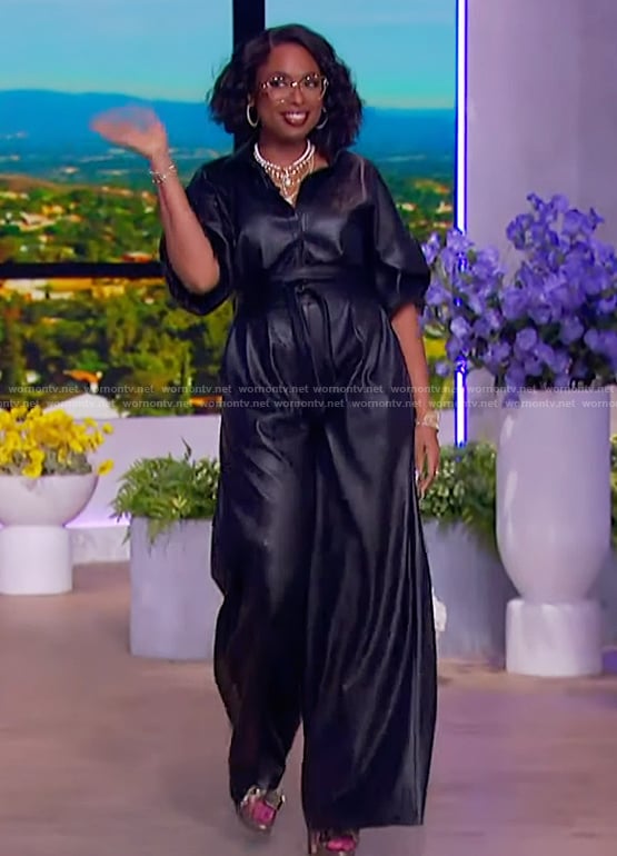 Jennifer's black leather jumpsuit on The Jennifer Hudson Show