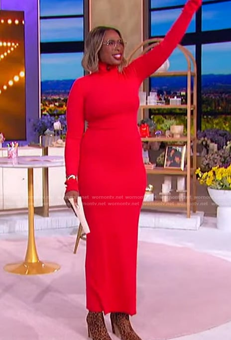 Jennifer's red long sleeve dress on The Jennifer Hudson Show