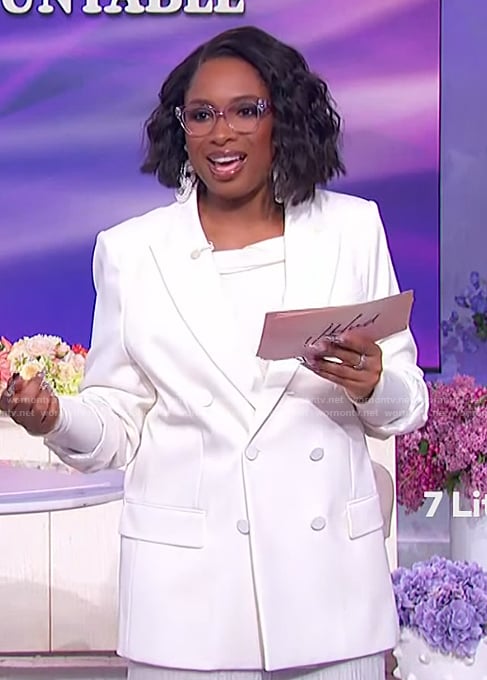 Jennifer's white blazer and fringe skirt on The Jennifer Hudson Show