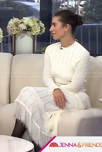 Jessica Soffer's white fringe trim knit dress on Today