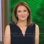 Jill Schlesinger’s navy split-neck dress on CBS Mornings