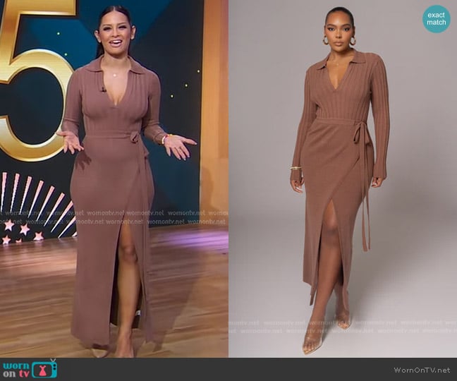 Jlux Label Emma Knit Maxi Dress in Chocolate worn by Rocsi Diaz on Good Morning America