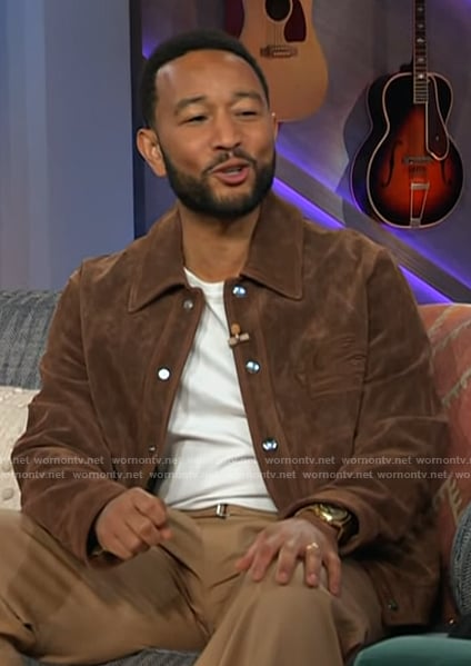 John Legend's brown suede jacket on The Kelly Clarkson Show