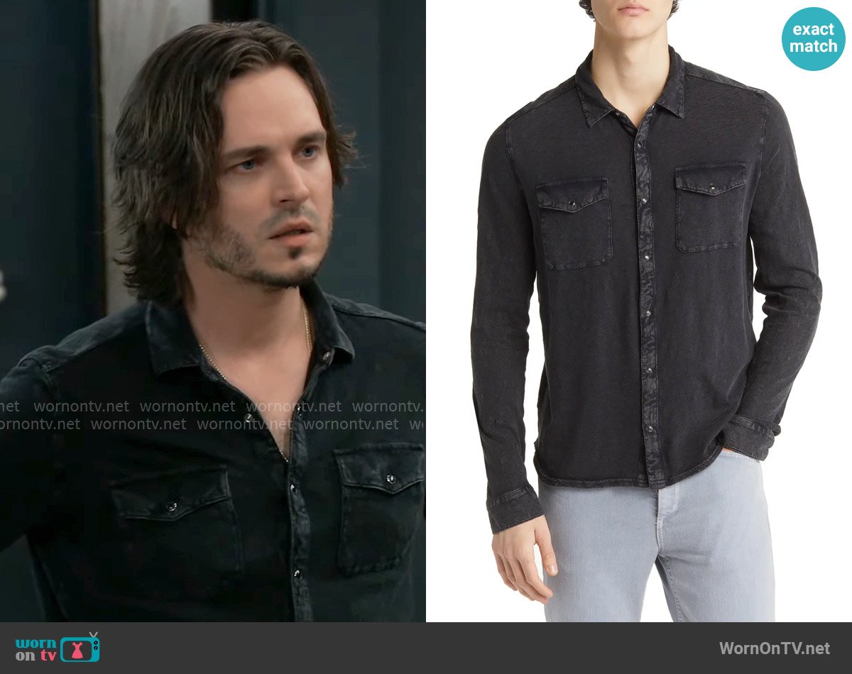 John Varvatos Arvon Shirt in Mineral Black worn by Lucky Spencer (Jonathan Jackson) on General Hospital