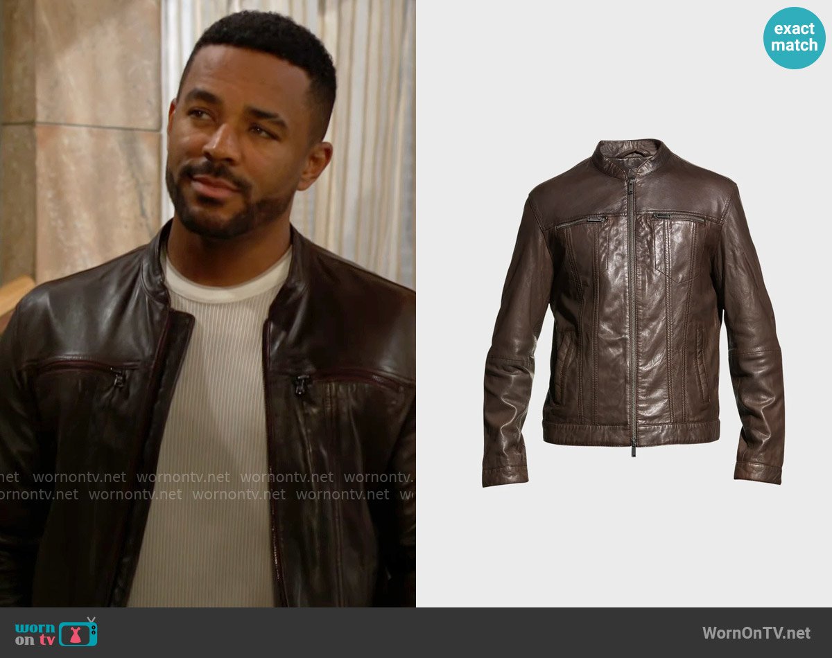 John Varvatos Lambskin Leather Jacket in Chocolate worn by Nate Hastings (Sean Dominic) on The Young and the Restless