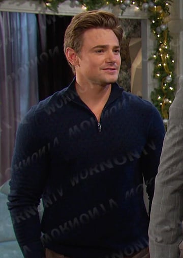 Johnny’s navy half-zip sweater on Days of our Lives