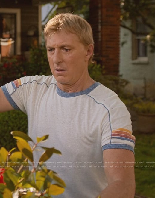 Johnny's white stripe sleeve tee on Cobra Kai