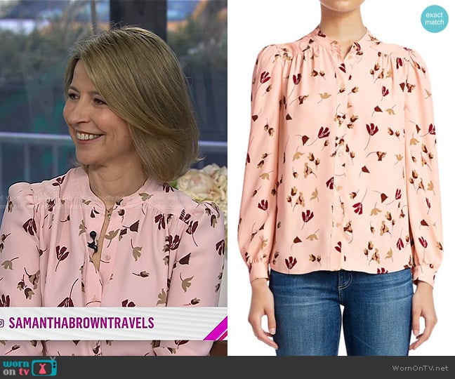 Joie Myella Floral Mandarin Collar Blouse worn by Samantha Brown on Today