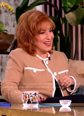 Joy’s beige contrast trim jacket on The View