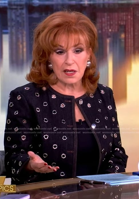 Joy's black grommet embellished jacket on The View