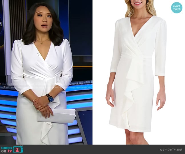 Nancy Chen’s white ruffle front dress on CBS Evening News