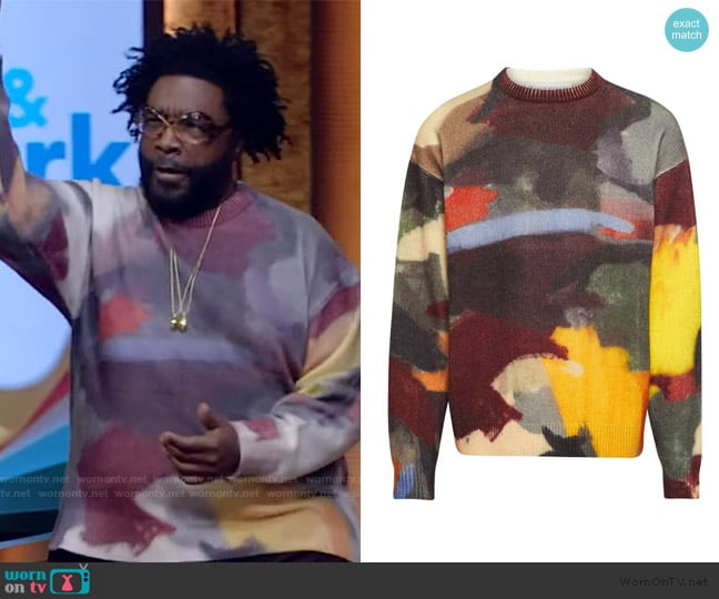 Questlove’s abstract print sweater on Live with Kelly