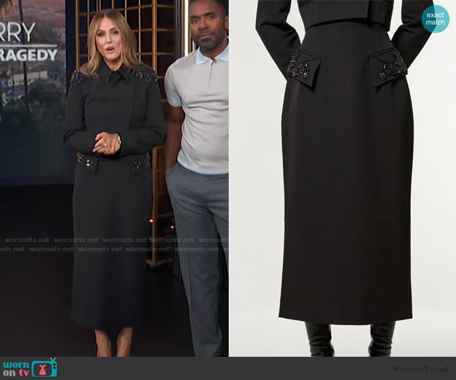 Karen Millen Embellished Tailored Pocket Detail Maxi Skirt worn by Keltie Knight on E! News