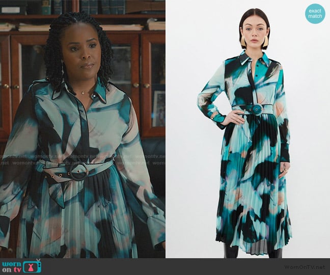 Karen Millen Marble Georgette Pleated Woven Belted Maxi Dress worn by Peggy (Brittany L. Smith) on Sweet Magnolias