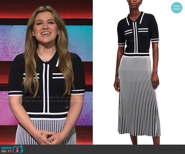 Karl Lagerfield Pleated Knit Dress worn by Kelly Clarkson on The Kelly Clarkson Show