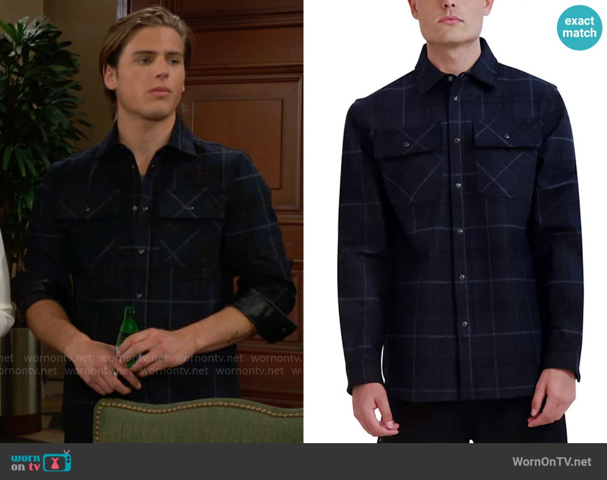 Karl Lagerfeld Paris Windowpane Plaid Shirt Jacket worn by Will Spencer (Crew Morrow) on The Bold and the Beautiful