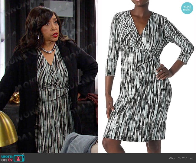 Kasper Naomi Dress in Black/Sea Glass Multi worn by Paulina Price (Jackée Harry) on Days of our Lives