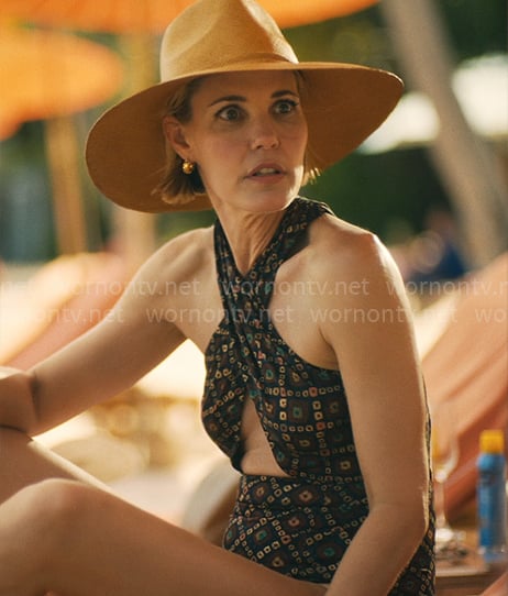 Kate’s printed criss cross swimsuit on The White Lotus