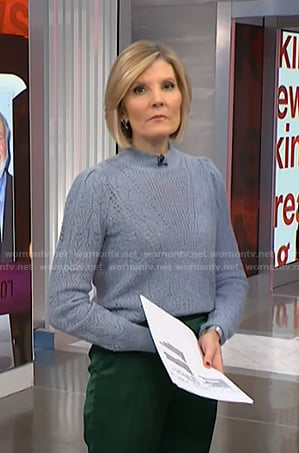 Kate Snow’s blue pointelle knit sweater  on NBC News Daily