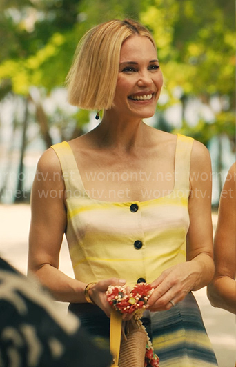 Kate's yellow ombre striped button-front dress on The White Lotus