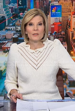 Kate's white ruffle pointelle sweater on NBC News Daily