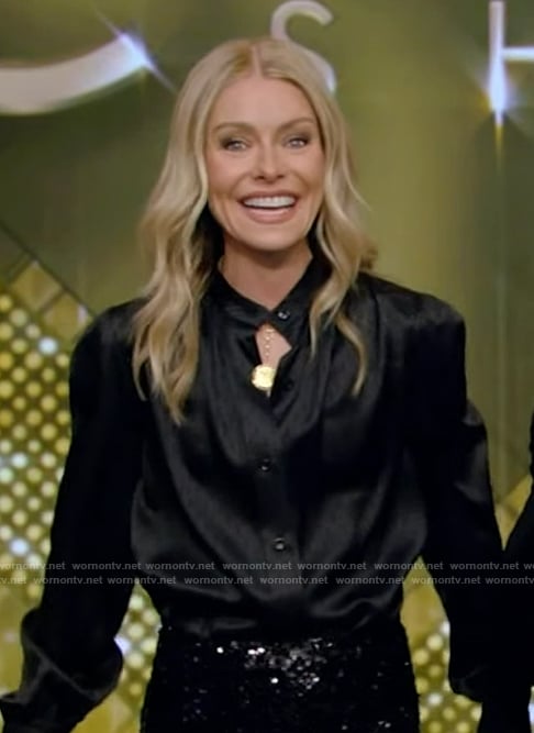 Kelly's black satin blouse on Live with Kelly and Mark