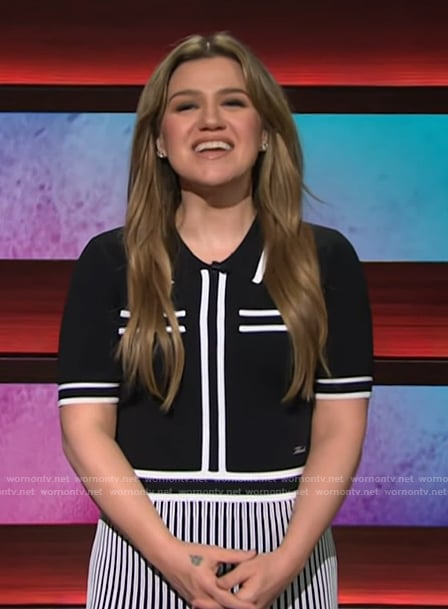 Kelli's black contrast stripe dress on The Kelly Clarkson Show