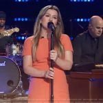 Kelly’s orange sheath dress on The Kelly Clarkson Show