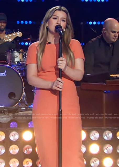 Kelly's orange sheath dress on The Kelly Clarkson Show