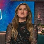 Kelly’s black floral print mesh dress on The Kelly Clarkson Show