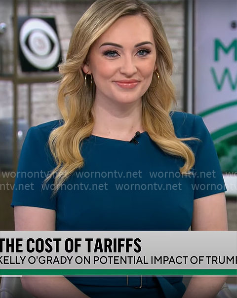 Kelly O'Grady's teal short sleeve dress on CBS Mornings