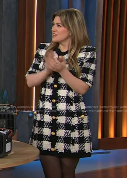 Kelly's gingham tweed check dress on The Kelly Clarkson Show