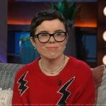 Kelli’s red bolt print sweater on The Kelly Clarkson Show