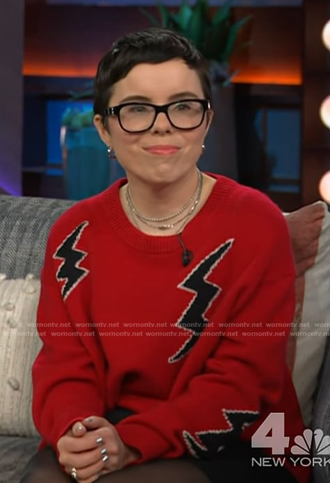 Kelli's red bolt print sweater on The Kelly Clarkson Show