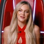 Kelsea Ballerini’s red halter neck top and wide-leg pants on The Voice