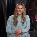 Keltie’s blue fuzzy cardigan on E! News