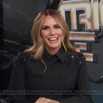 Keltie’s black embellished jacket and skirt on E! News