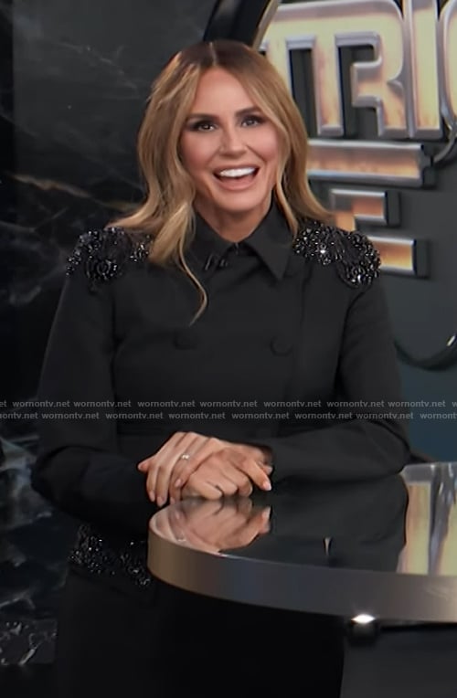 Keltie's black embellished jacket and skirt on E! News