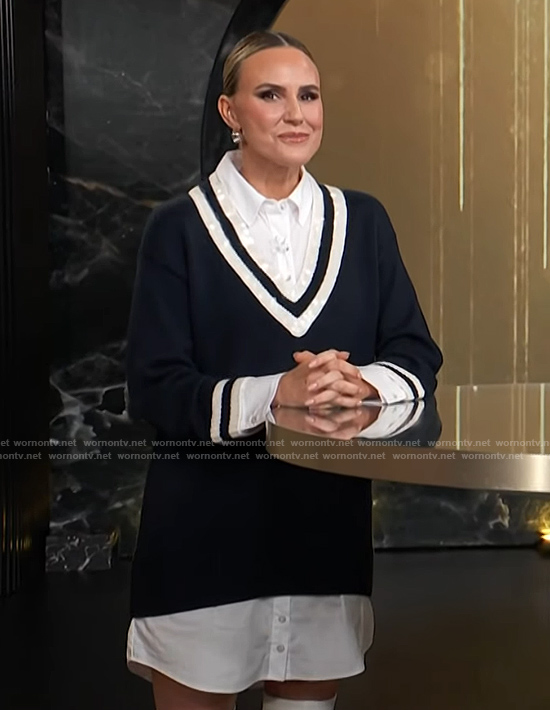 Keltie’s navy varsity stripe layered dress on E! News