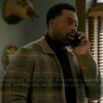 Kevin’s beige plaid zip up cardigan on Chicago PD