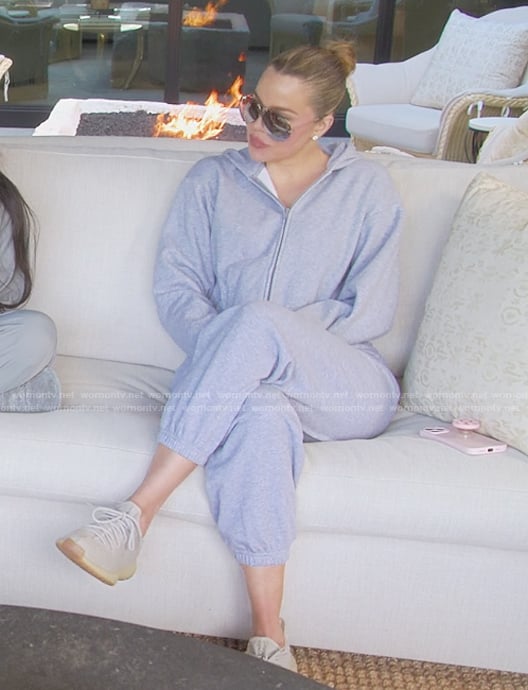 Khloe's gray hoodie and sweatpants on The Kardashians