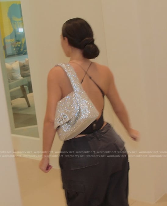 Kim's silver shoulder bag on The Kardashians