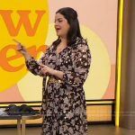 Kimmay’s floral print tie neck dress on The Drew Barrymore Show