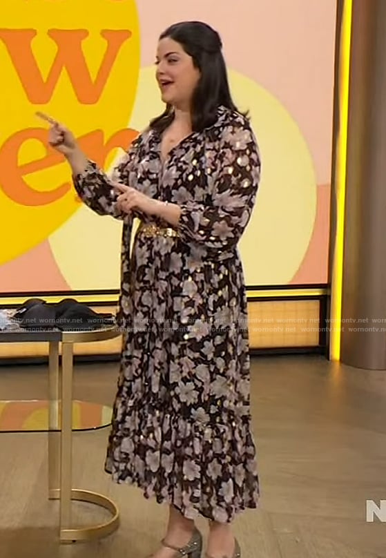 Kimmay's floral print tie neck dress on The Drew Barrymore Show