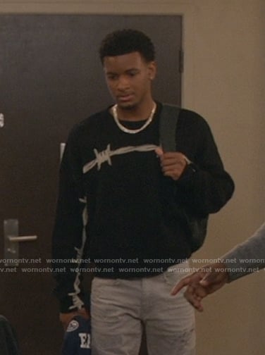 KJ’s black barbwire print sweater on All American