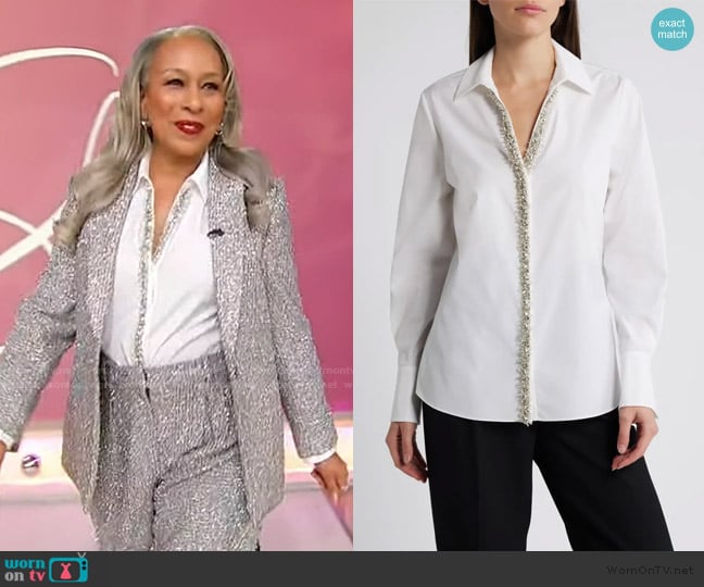 Kobi Halperin Gabbay Embellished Poplin Button-Up Shirt worn by Tamara Tunie on Sherri