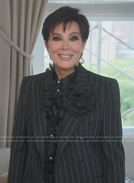 Kris's black pinstripe blazer on The Kardashians